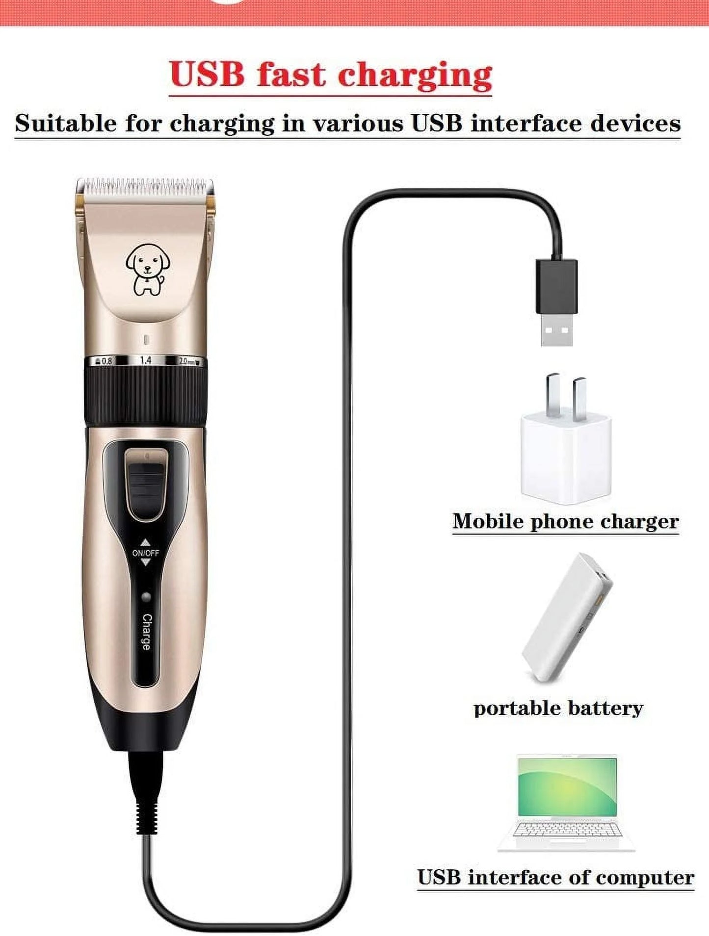Electric Quiet Dog Hair Trimmer Set, Professional Rechargeable Cordless Cat Shaver and Low Noise Pet Grooming Kit Dog Hair Clippers Tool with Scissors Combs