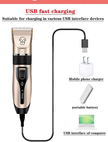 Electric Quiet Dog Hair Trimmer Set, Professional Rechargeable Cordless Cat Shaver and Low Noise Pet Grooming Kit Dog Hair Clippers Tool with Scissors Combs