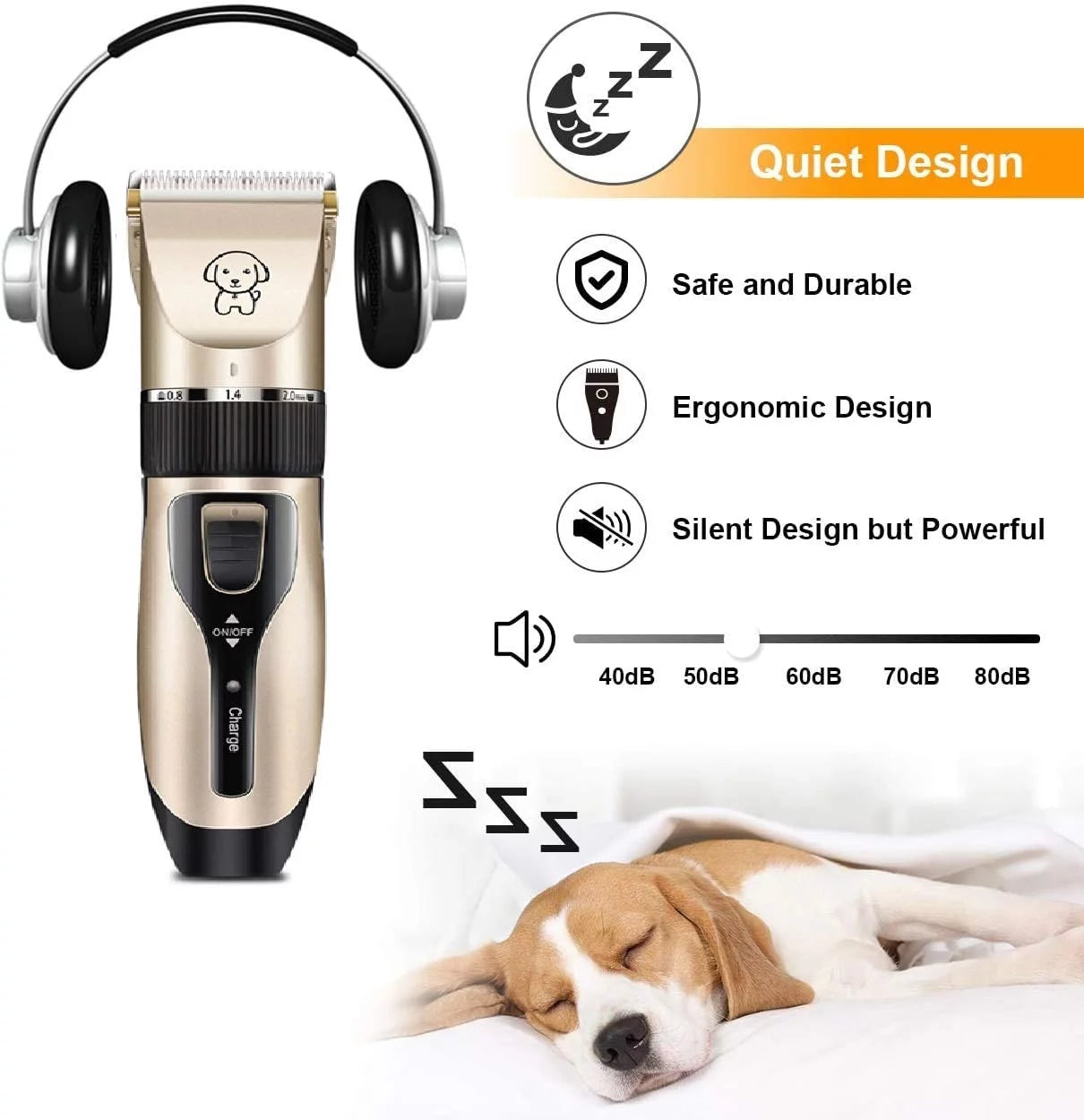 Electric Quiet Dog Hair Trimmer Set, Professional Rechargeable Cordless Cat Shaver and Low Noise Pet Grooming Kit Dog Hair Clippers Tool with Scissors Combs
