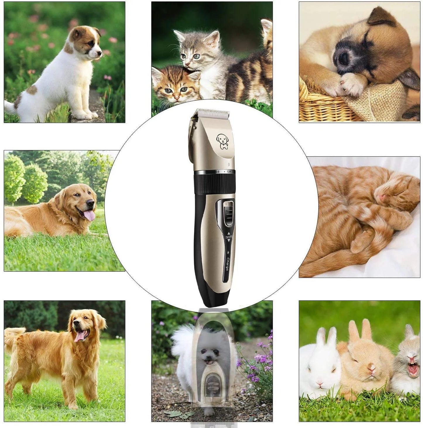 Electric Quiet Dog Hair Trimmer Set, Professional Rechargeable Cordless Cat Shaver and Low Noise Pet Grooming Kit Dog Hair Clippers Tool with Scissors Combs