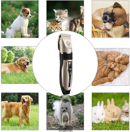 Electric Quiet Dog Hair Trimmer Set, Professional Rechargeable Cordless Cat Shaver and Low Noise Pet Grooming Kit Dog Hair Clippers Tool with Scissors Combs