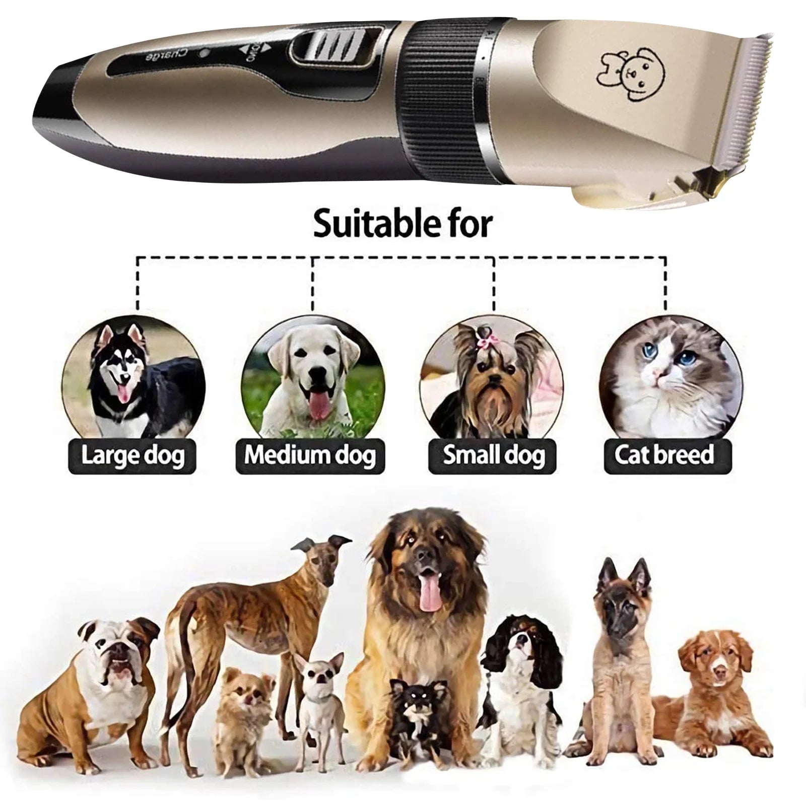 Electric Quiet Dog Hair Trimmer Set, Professional Rechargeable Cordless Cat Shaver and Low Noise Pet Grooming Kit Dog Hair Clippers Tool with Scissors Combs